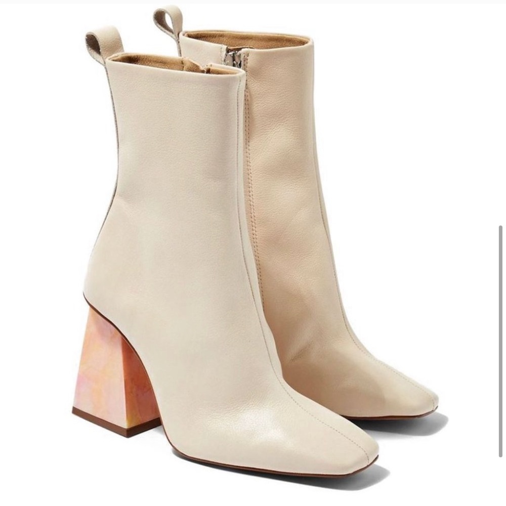 TOPSHOP Squared-Toe Boots Tie-Dye Marble Heel